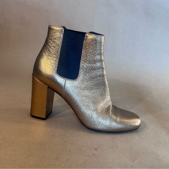Saint Lauren Paris Gold Genuine Leather Chelsea Boots Block Heel Women’s 39 US 9 - Picture 1 of 12